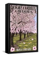 Door County, Wisconsin - Cherry Blossoms-Lantern Press-Framed Stretched Canvas