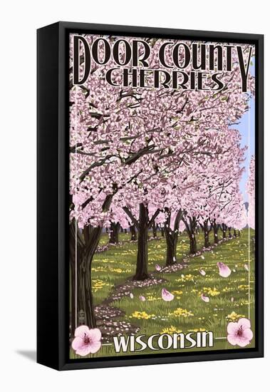 Door County, Wisconsin - Cherry Blossoms-Lantern Press-Framed Stretched Canvas