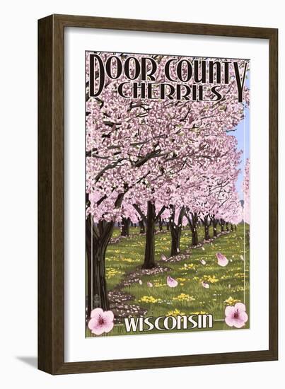 Door County, Wisconsin - Cherry Blossoms-Lantern Press-Framed Art Print