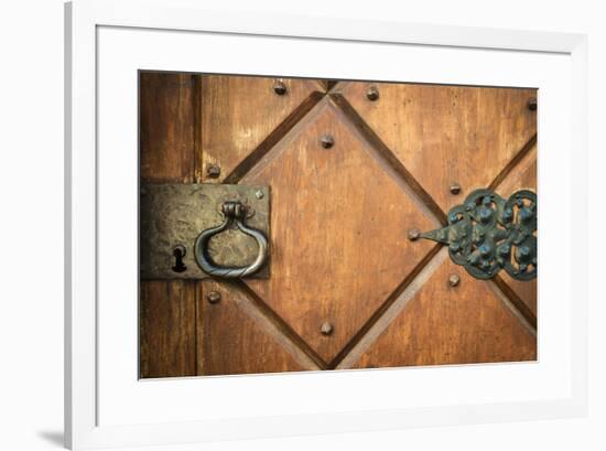 Door detail at Vikingsholm Castle, Emerald Bay State Park, Lake Tahoe, California, USA-Russ Bishop-Framed Premium Photographic Print