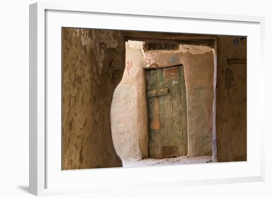 Door in Oasis Town of Al Qasr in Western Desert of Egypt with Old Town-Peter Adams-Framed Photographic Print