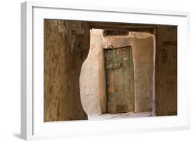 Door in Oasis Town of Al Qasr in Western Desert of Egypt with Old Town-Peter Adams-Framed Photographic Print