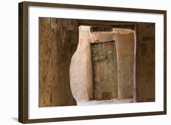 Door in Oasis Town of Al Qasr in Western Desert of Egypt with Old Town-Peter Adams-Framed Photographic Print