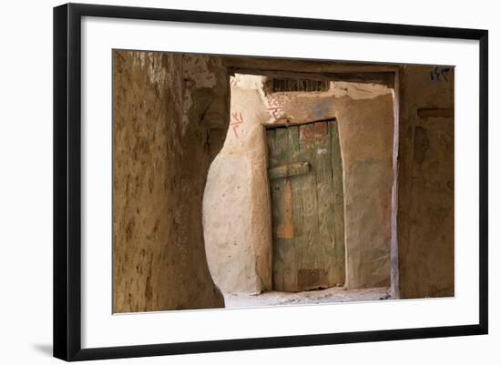 Door in Oasis Town of Al Qasr in Western Desert of Egypt with Old Town-Peter Adams-Framed Photographic Print