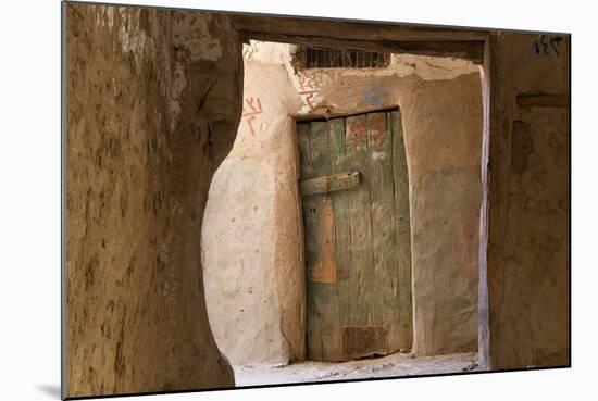 Door in Oasis Town of Al Qasr in Western Desert of Egypt with Old Town-Peter Adams-Mounted Photographic Print