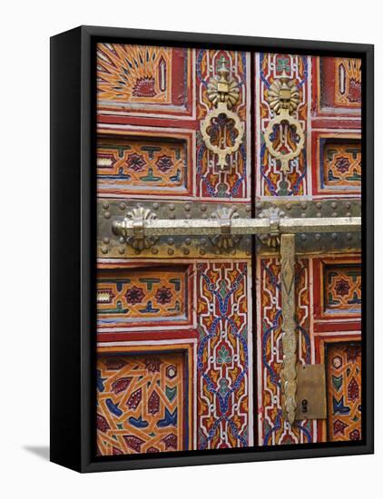 Door in the Old Medina of Fes, Morocco-Julian Love-Framed Stretched Canvas