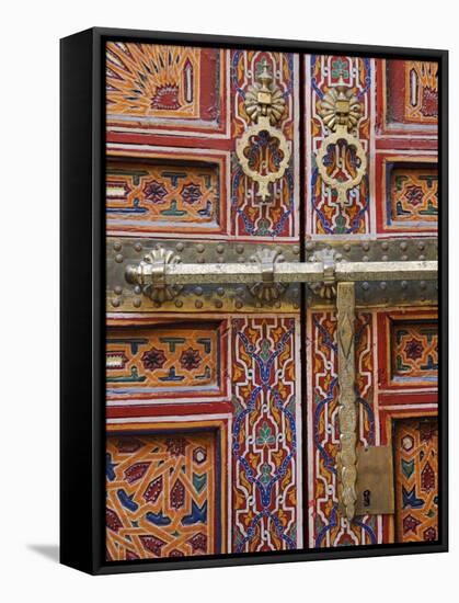 Door in the Old Medina of Fes, Morocco-Julian Love-Framed Stretched Canvas