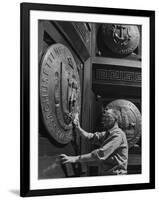 Door of Federal Reserve Bank with Seals of the 6 New England States-Allan Grant-Framed Photographic Print