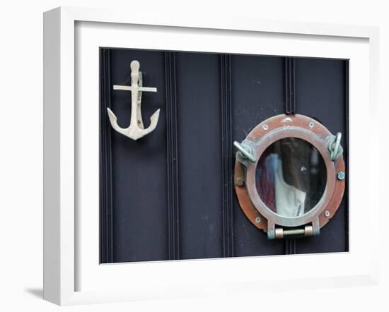 Door of Fisherman's Cottage - Anchor for Door Knocker and Ship's Porthole for a Peephole, Cornwall-John Warburton-lee-Framed Photographic Print