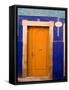 Door on Colorful Blue House, Guanajuato, Mexico-Julie Eggers-Framed Stretched Canvas