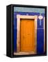 Door on Colorful Blue House, Guanajuato, Mexico-Julie Eggers-Framed Stretched Canvas