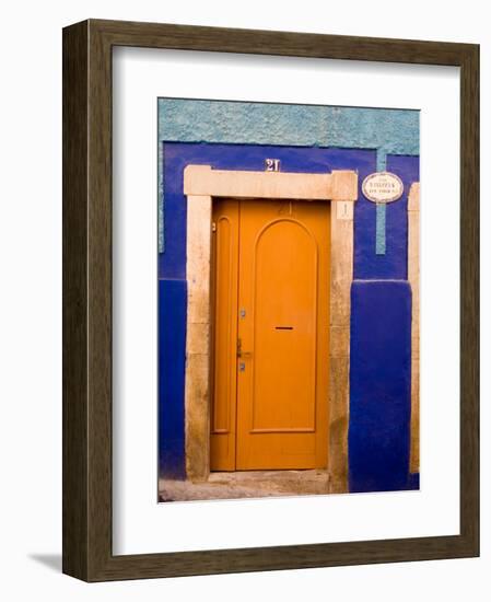 Door on Colorful Blue House, Guanajuato, Mexico-Julie Eggers-Framed Photographic Print