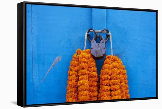 Door, Padlock and Flower Garlands, Kolkata (Calcutta), West Bengal, India, Asia-Bruno Morandi-Framed Stretched Canvas