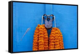 Door, Padlock and Flower Garlands, Kolkata (Calcutta), West Bengal, India, Asia-Bruno Morandi-Framed Stretched Canvas