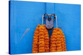 Door, Padlock and Flower Garlands, Kolkata (Calcutta), West Bengal, India, Asia-Bruno Morandi-Stretched Canvas