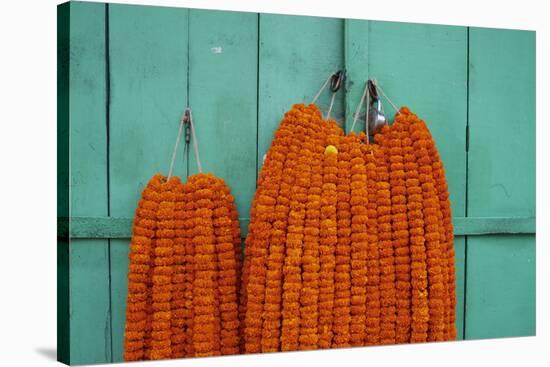 Door, Padlock and Flower Garlands, Kolkata (Calcutta), West Bengal, India, Asia-Bruno Morandi-Stretched Canvas