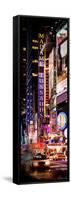 Door Posters - NYC Urban Scene with Yellow Taxis by Night - 42nd Street and Times Square-Philippe Hugonnard-Framed Stretched Canvas