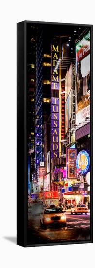 Door Posters - NYC Urban Scene with Yellow Taxis by Night - 42nd Street and Times Square-Philippe Hugonnard-Framed Stretched Canvas