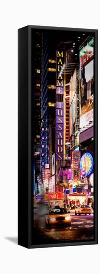 Door Posters - NYC Urban Scene with Yellow Taxis by Night - 42nd Street and Times Square-Philippe Hugonnard-Framed Stretched Canvas