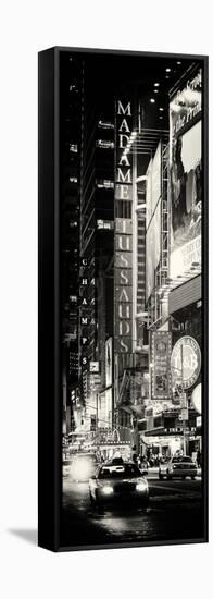 Door Posters - NYC Urban Scene with Yellow Taxis by Night - 42nd Street and Times Square-Philippe Hugonnard-Framed Stretched Canvas