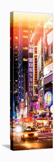 Door Posters - NYC Urban Scene with Yellow Taxis by Night - 42nd Street and Times Square-Philippe Hugonnard-Stretched Canvas