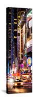 Door Posters - NYC Urban Scene with Yellow Taxis by Night - 42nd Street and Times Square-Philippe Hugonnard-Stretched Canvas