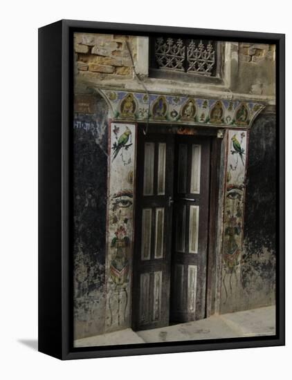 Door with Eyes, Nepal-Michael Brown-Framed Stretched Canvas