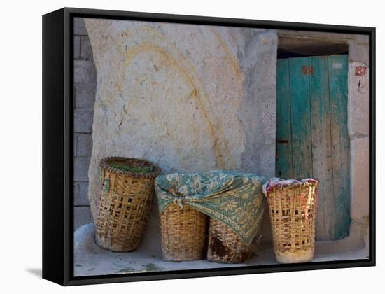 Doorway with Basket of Grapes, Village in Cappadoccia, Turkey-Darrell Gulin-Framed Stretched Canvas