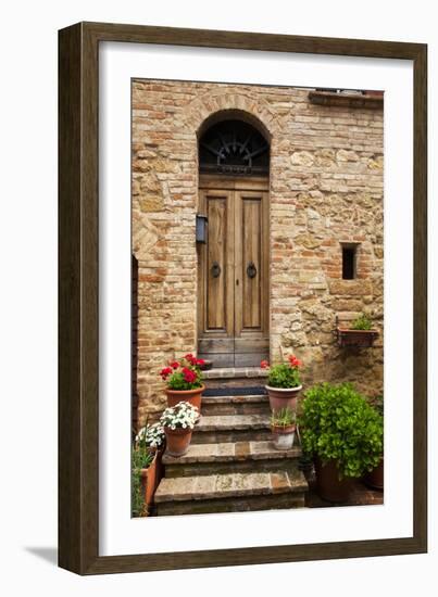 Doorway with Flowers, Pienza, Tuscany, Italy-Terry Eggers-Framed Photographic Print