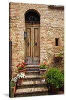 Doorway with Flowers, Pienza, Tuscany, Italy-Terry Eggers-Stretched Canvas