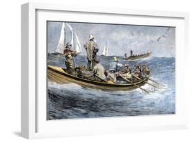 Dories Racing for a School of Fish, Atlantic Ocean, c.1880-null-Framed Giclee Print