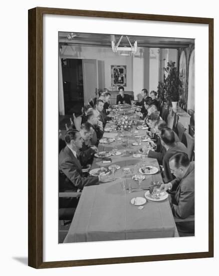 Dorothy Shaver, President of Lord and Taylor Department Stores, Having Lunch with Her Executives-null-Framed Photographic Print