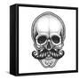 Dotwork Styled Skull with Moustache. Hand Drawn Illustration. T-Shirt Design.-Mr_Bachinsky-Framed Stretched Canvas