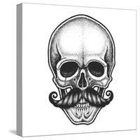 Dotwork Styled Skull with Moustache. Hand Drawn Illustration. T-Shirt Design.-Mr_Bachinsky-Stretched Canvas