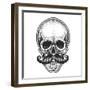 Dotwork Styled Skull with Moustache. Hand Drawn Illustration. T-Shirt Design.-Mr_Bachinsky-Framed Art Print