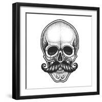 Dotwork Styled Skull with Moustache. Hand Drawn Illustration. T-Shirt Design.-Mr_Bachinsky-Framed Art Print