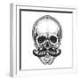 Dotwork Styled Skull with Moustache. Hand Drawn Illustration. T-Shirt Design.-Mr_Bachinsky-Framed Art Print