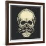 Dotwork Styled Skull with Moustache. Hand Drawn Illustration. T-Shirt Design.-Mr_Bachinsky-Framed Art Print