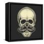 Dotwork Styled Skull with Moustache. Hand Drawn Illustration. T-Shirt Design.-Mr_Bachinsky-Framed Stretched Canvas