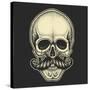 Dotwork Styled Skull with Moustache. Hand Drawn Illustration. T-Shirt Design.-Mr_Bachinsky-Stretched Canvas