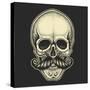 Dotwork Styled Skull with Moustache. Hand Drawn Illustration. T-Shirt Design.-Mr_Bachinsky-Stretched Canvas