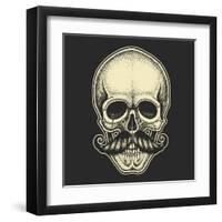 Dotwork Styled Skull with Moustache. Hand Drawn Illustration. T-Shirt Design.-Mr_Bachinsky-Framed Art Print