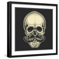 Dotwork Styled Skull with Moustache. Hand Drawn Illustration. T-Shirt Design.-Mr_Bachinsky-Framed Art Print