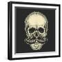 Dotwork Styled Skull with Moustache. Hand Drawn Illustration. T-Shirt Design.-Mr_Bachinsky-Framed Art Print