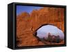 Double Arch Frames Turret Arch at Dawn, Arches National Park, Utah, USA-Paul Souders-Framed Stretched Canvas