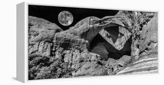 Double Arch with Moon at Arches National Park, Moab, Utah, USA-null-Framed Stretched Canvas