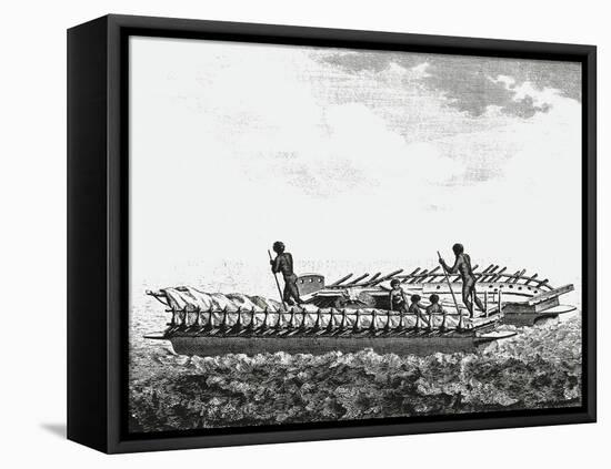 Double Canoe of New Caledonian Natives-null-Framed Stretched Canvas