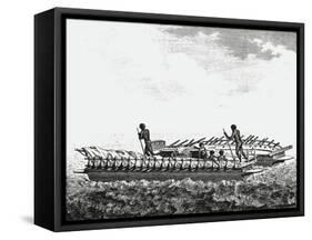 Double Canoe of New Caledonian Natives-null-Framed Stretched Canvas