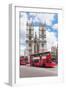 Double-Decker Buses Passing by a Cathedral, Westminster Abbey, City of Westminster, London, England-null-Framed Photographic Print