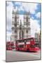 Double-Decker Buses Passing by a Cathedral, Westminster Abbey, City of Westminster, London, England-null-Mounted Photographic Print